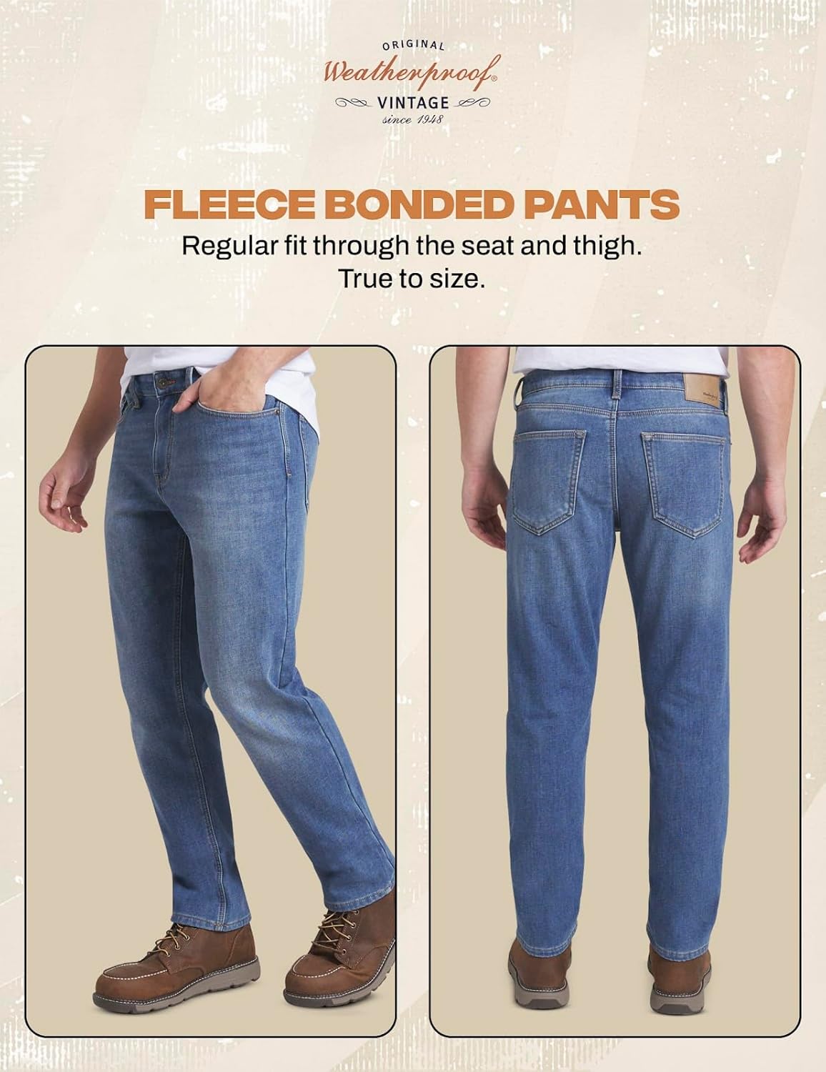 Weatherproof Vintage Fleece Lined Jeans Men - Regular Fit | Soft & Warm, Cold Weather Insulated Fleece Winter Pants for Men - Image 4