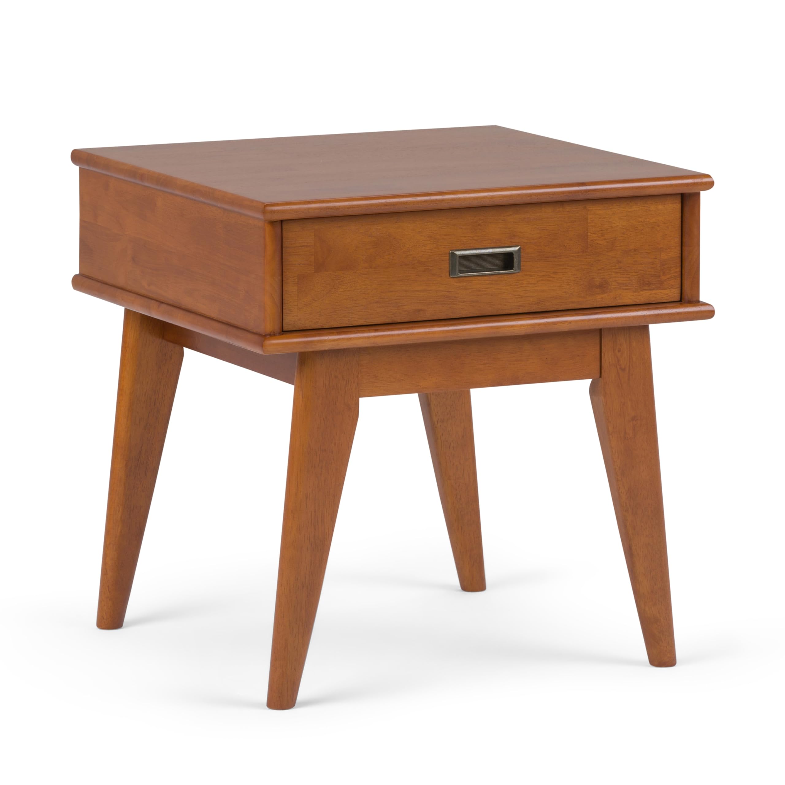 SIMPLIHOME Draper End Table - 22 inch Wide Solid Hardwood Rectangular Accent Table with Storage Drawer in Teak Brown, Mid-Century Modern Nightstand or