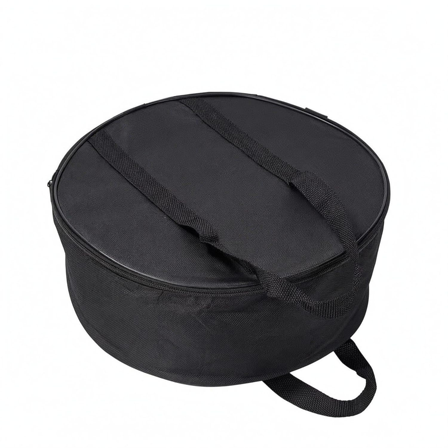 Structured Woven Textile Storage Bag Black Zippered Storage Bag Stitched Handles Carry Case, Round-image-28