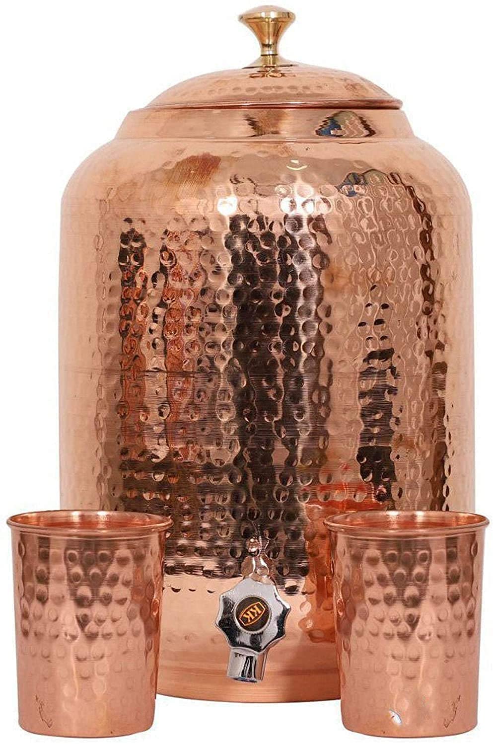 Pure Copper Drinkware Set- Copper Water Pot 8 Liter With 2 Glass Copper Water Container Set of 3