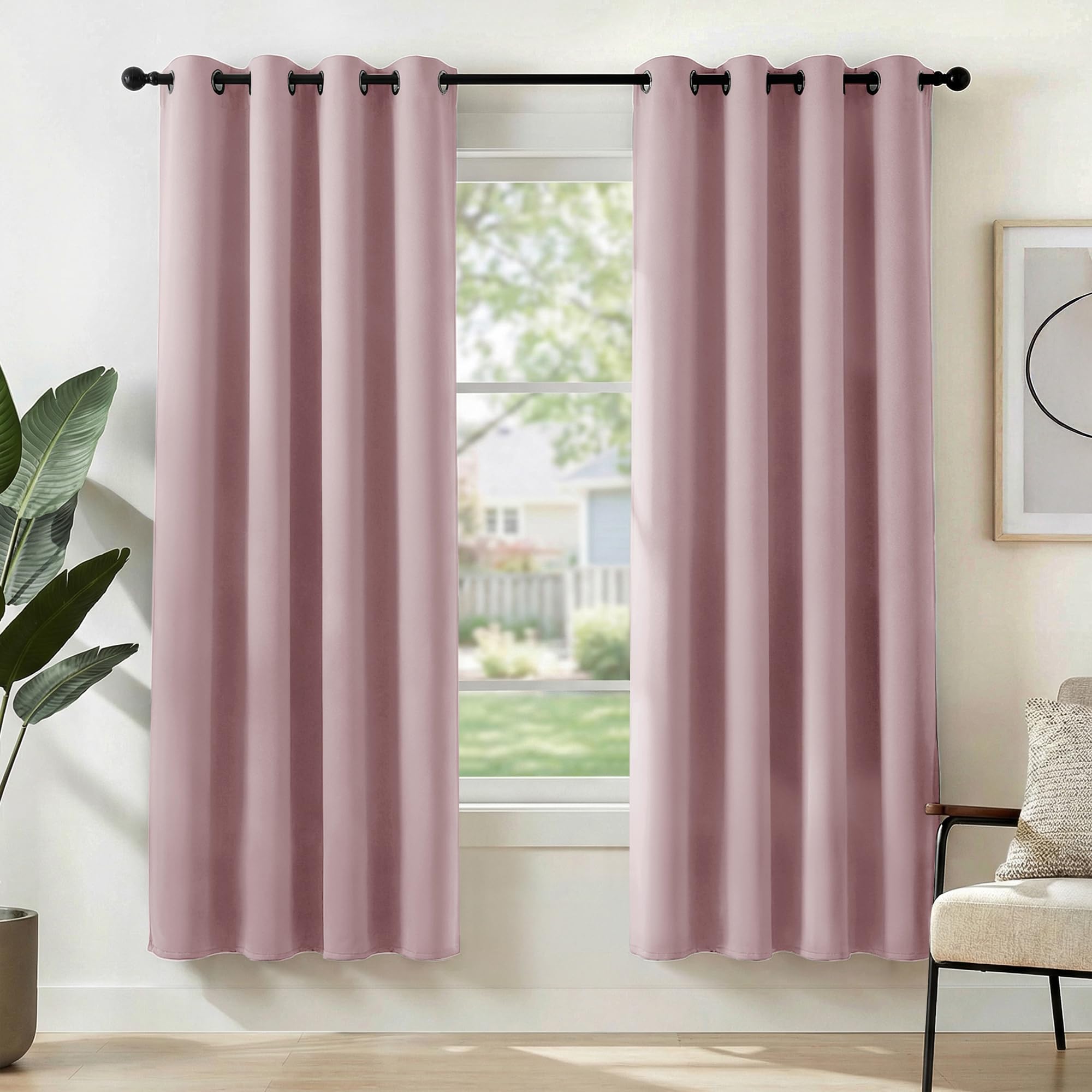 Deconovo Blackout Curtains Super Soft Bedroom Curtains Thermal Insulated Energy Saving Curtains for Kids Pink Lavender 46x84 Inch 2 Panels