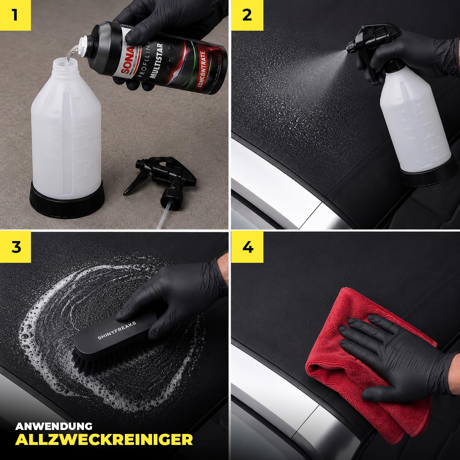 SONAX PROFILINE Textilpflege Set: Multistar Reiniger & Fabric Coating Textilimprägnierung + Sprühflasche, Bürste, Applikatoren & Tuch – für Cabrioverdeck, Alcantara, Autositze, Polster & Innenraum