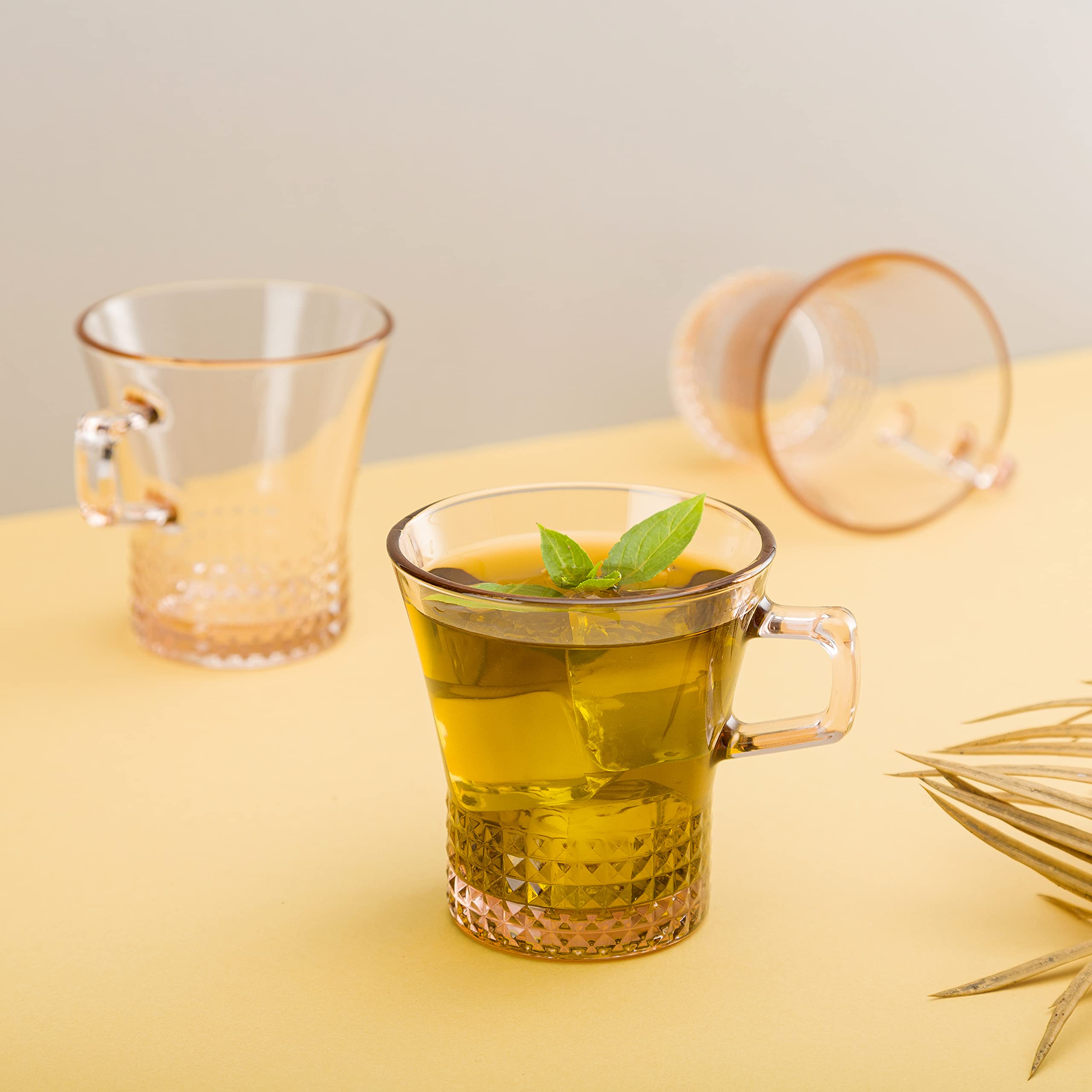 Pasabahce Kuvars Mug from House of Pasabahce The Original Pasabahce from Turkey, Pink Transparent Kuvars Mugs, 250 ml in Set of 6 Pcs, Perfect fit for Tea/Coffee. 1