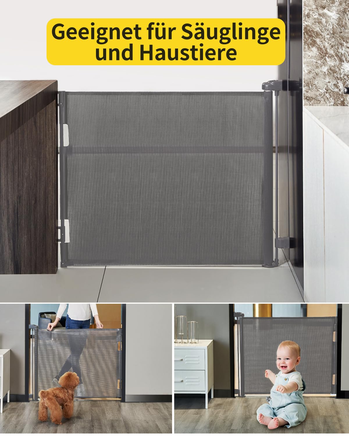 Dearlomum Treppenschutzgitter Ausziehbar 0-140 cm Baby Absperrgitter für Kinder Katzen Hunde Grau