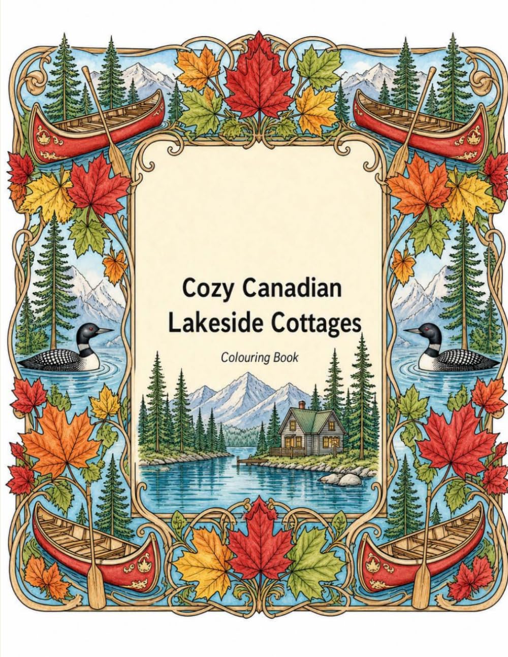 Cozy Canadian Lakeside Cottages Colouring Book