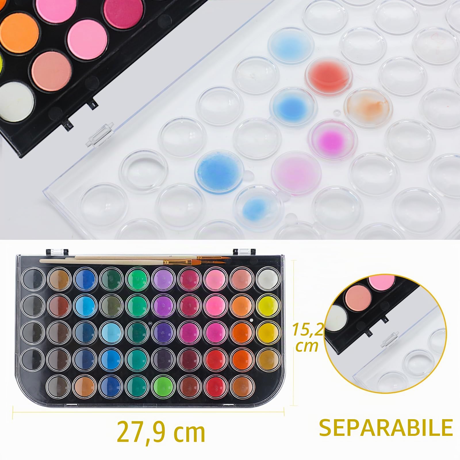 Artecho Set di Pittura ad Acquerello, 48 Graziosi Colori, Set Per Torte ad Acquerello con Pennellino ad Acqua e Pennello Classico, Idea per Principianti e Professionisti