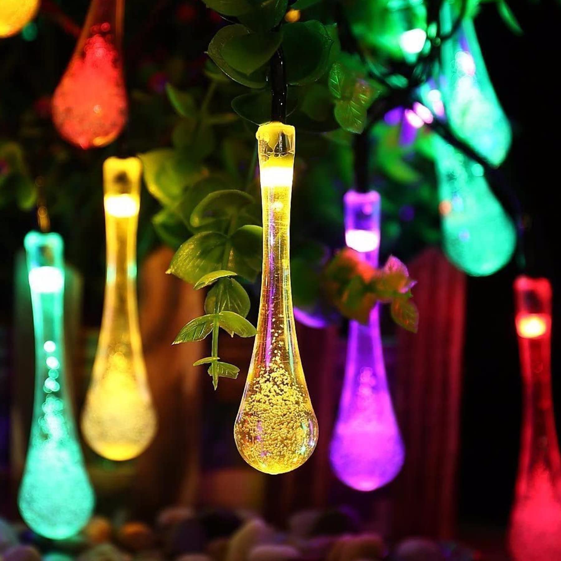 JMEXSUSS 2 Pack Solar Outdoor String Lights, Total 41.6FT 60 LED Teardrop Water Drop Lights Waterproof for Garden Patio Yard Tree Party Christmas Decor (Multicolor)