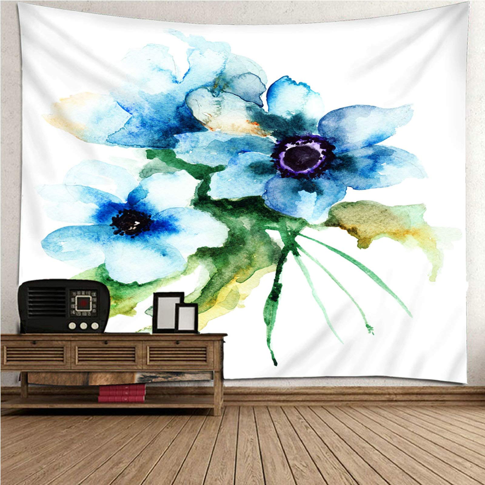 EHOMERY Wall Cloth Cool Tapestries For Bedroom Aesthetic Blue White Flowers Hanging Blanket Living Room Art Décor 300X260Cm