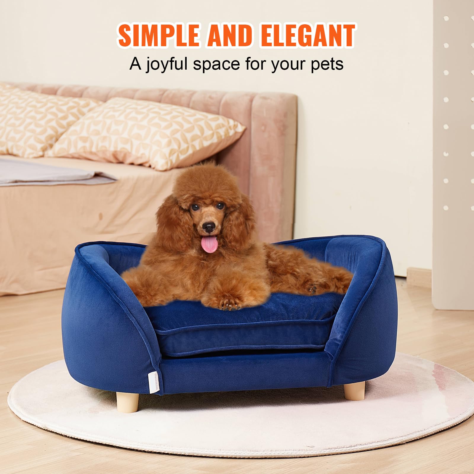 VEVOR Haustiersofa, Hundecouch für mittelgroße Hunde und Katzen, weiches samtiges Hundesofabett, 37 kg belastbares Katzensofa, Hundebett, Haustierbett Dunkelblau
