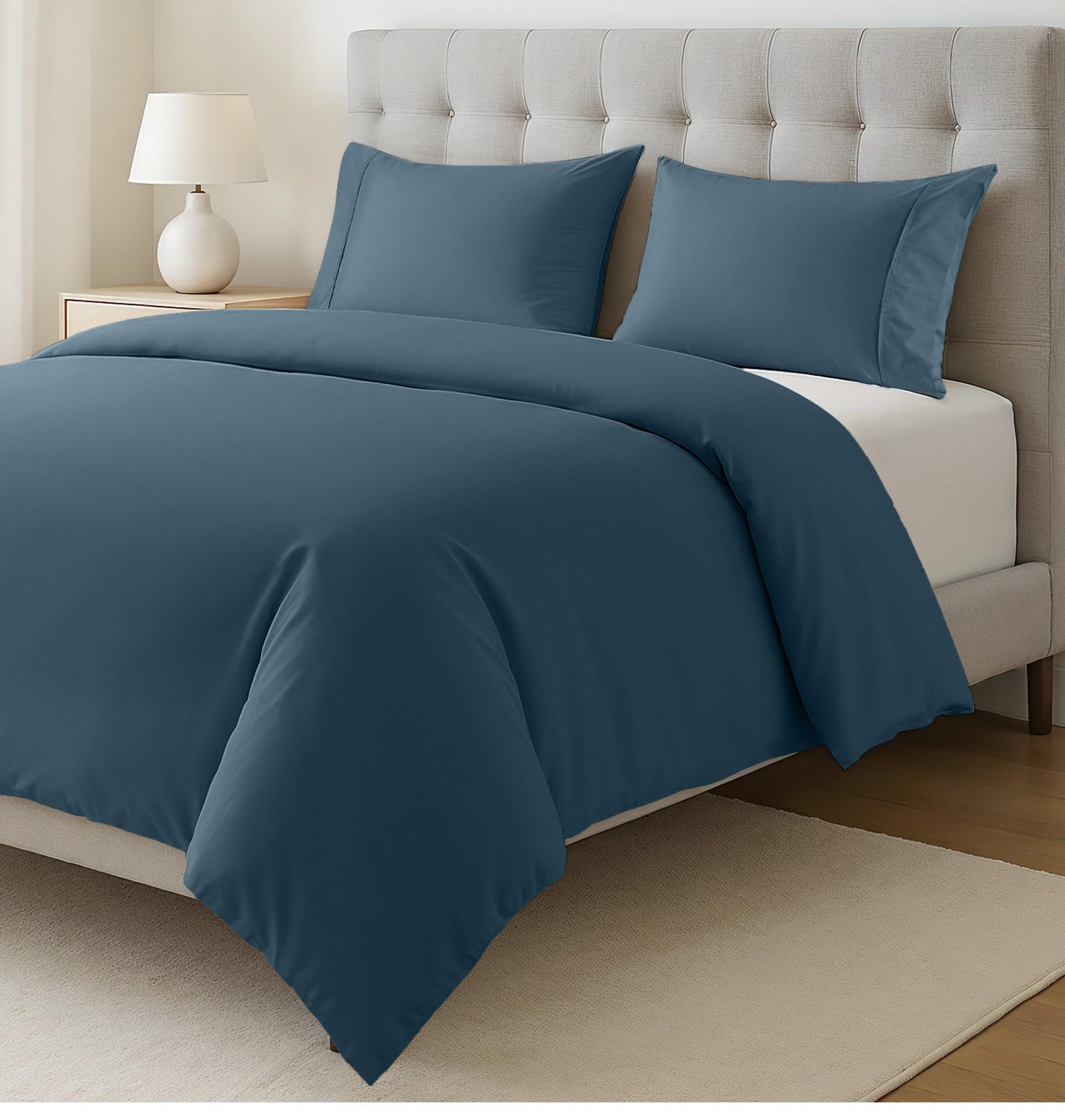 Lane Linen Single 100% Cotton Duvet Cover Set Estate Blue - Breathable Percale Weave, Eco-Friendly, Pre-Washed for Softness, Lightweight Quilt Cover with Button Closure and Pillowcase