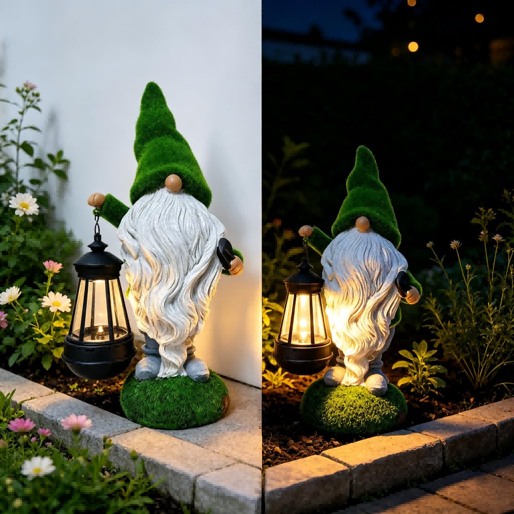 Statua Gnomo per solare da per giardino in Resina 36cm Statua(light)
