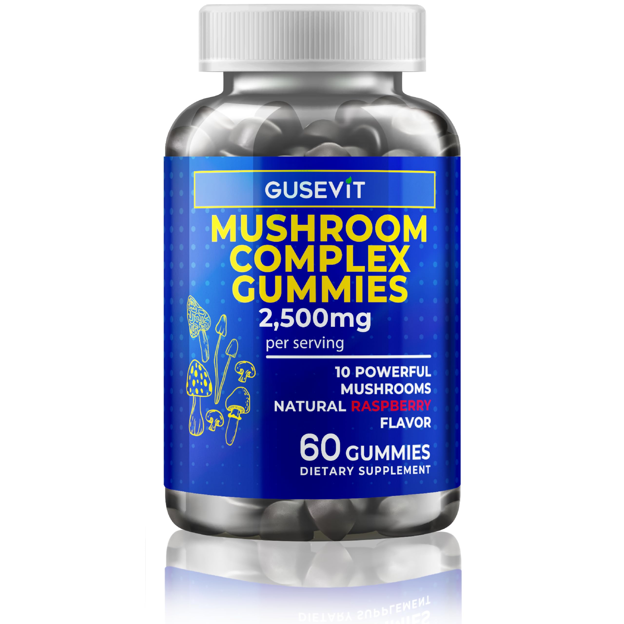 Mushroom Gummies, 10 Super Mushrooms for Immune Support, Focus & Energy - with Lions Mane, Reishi & Cordyceps, 60 Count - Vegan & Gluten Free