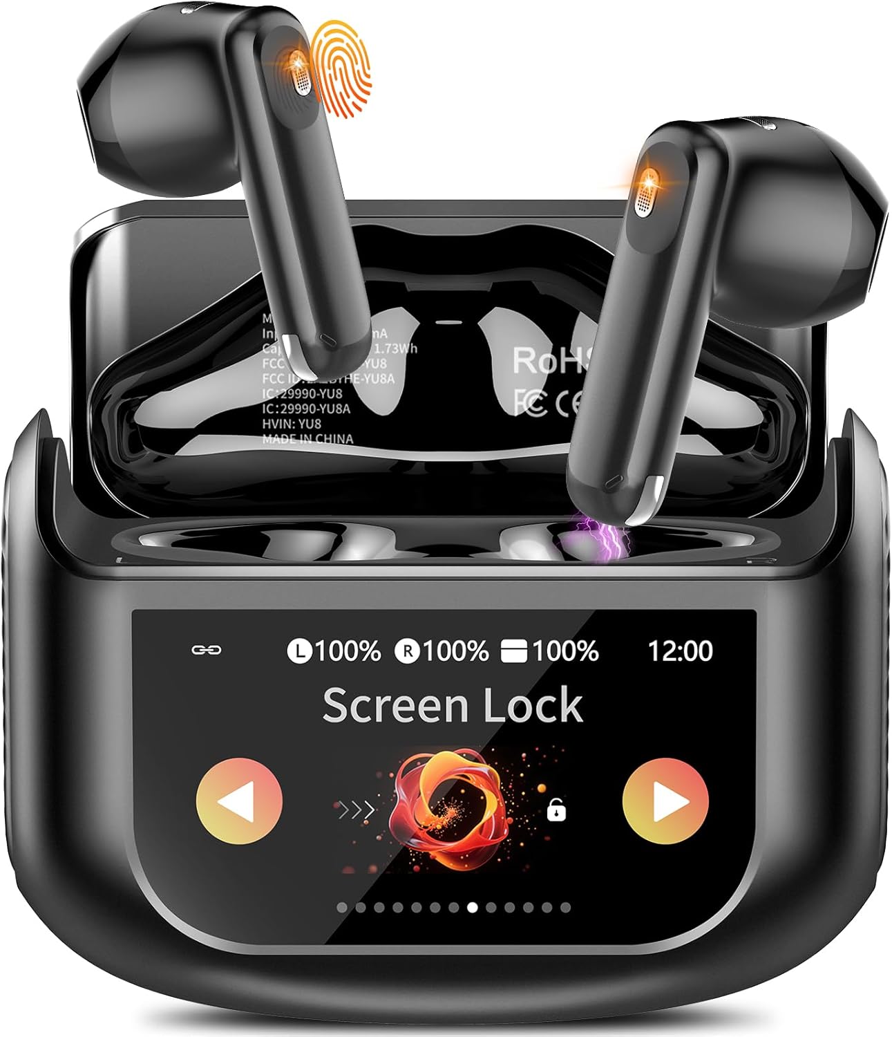 Auriculares inalambricos negros con pantalla LED táctil e IP7