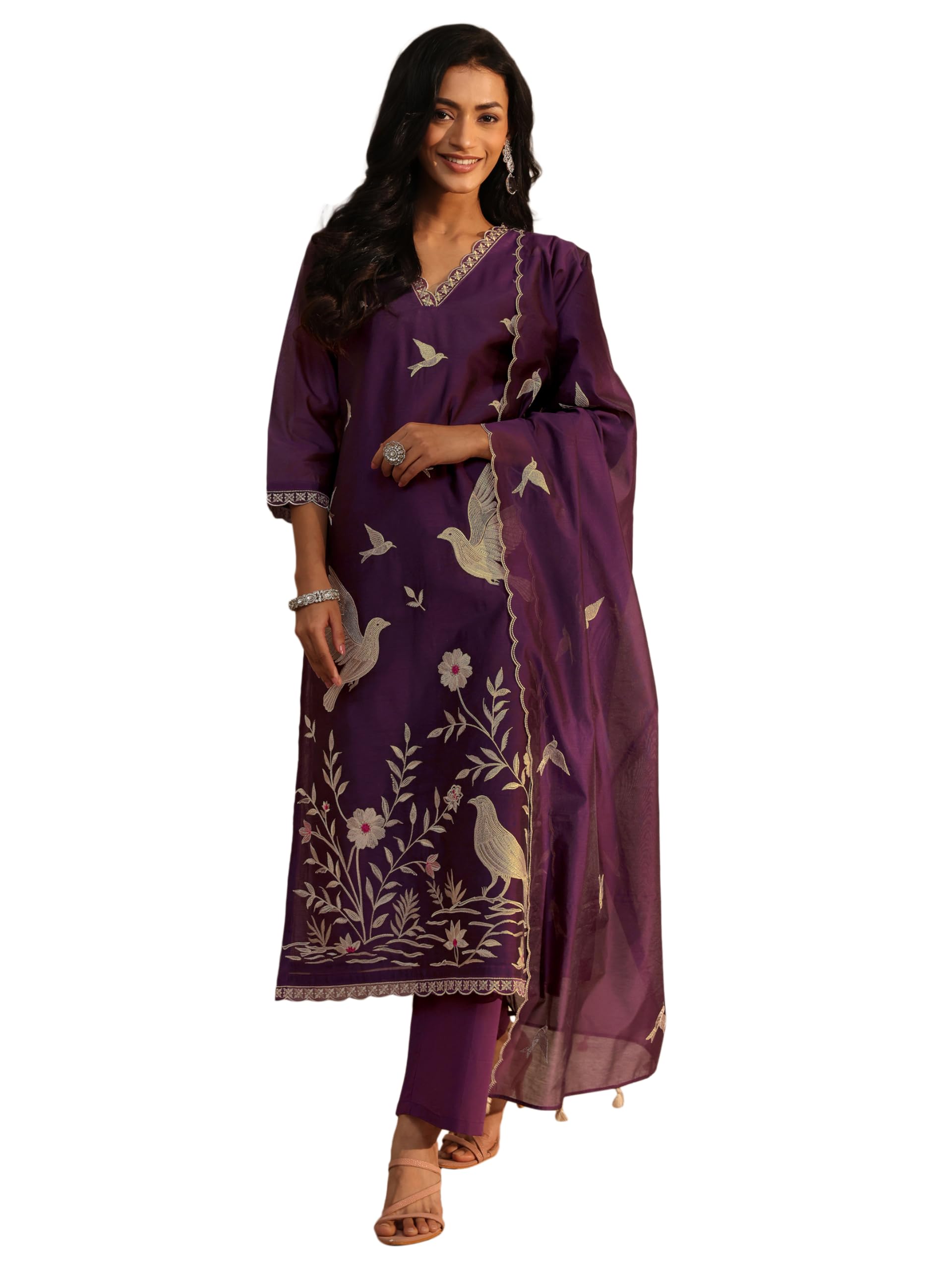 Embroidered Silk Blend Straight Kurta With Trousers and Dupatta | ethnic wear | bridal suit | wedding dress | occasion wear-image-26