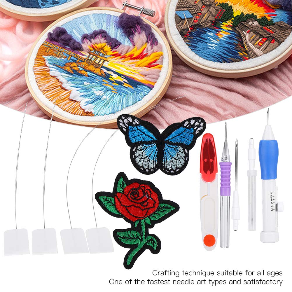 Ensemble d'aiguilles à poinçonner, Manche en Acier Inoxydable TPR, 3 Tailles, kit de Bricolage Bleu, pour Broderie, Couture, oreillers, tentures murales
