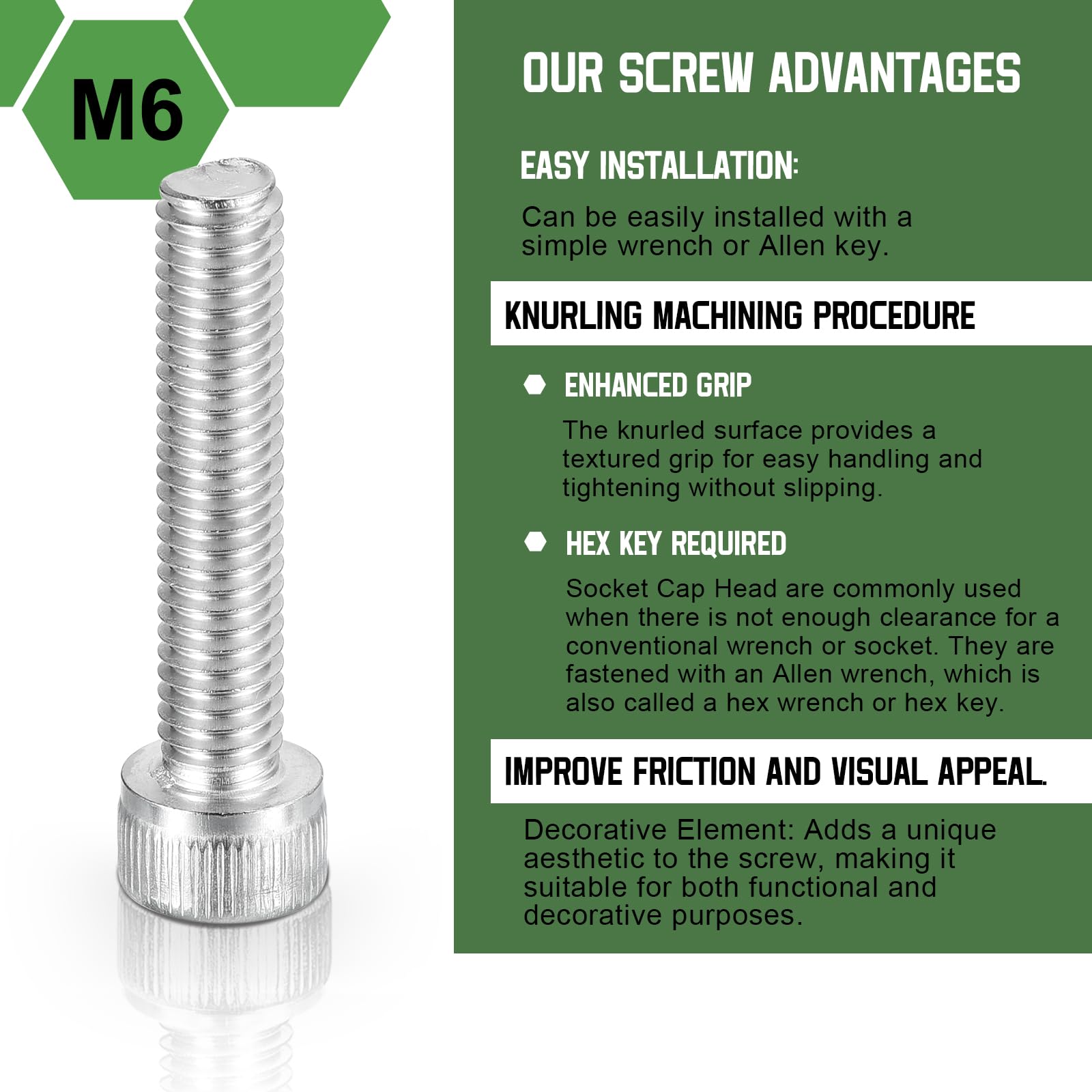 uxcell Hex Socket Bolts (M6-1x30), 304 Stainless Steel Hex Socket Drive Screw, Silver Tone, 50 Pcs, M6-1x30mm - Image 3