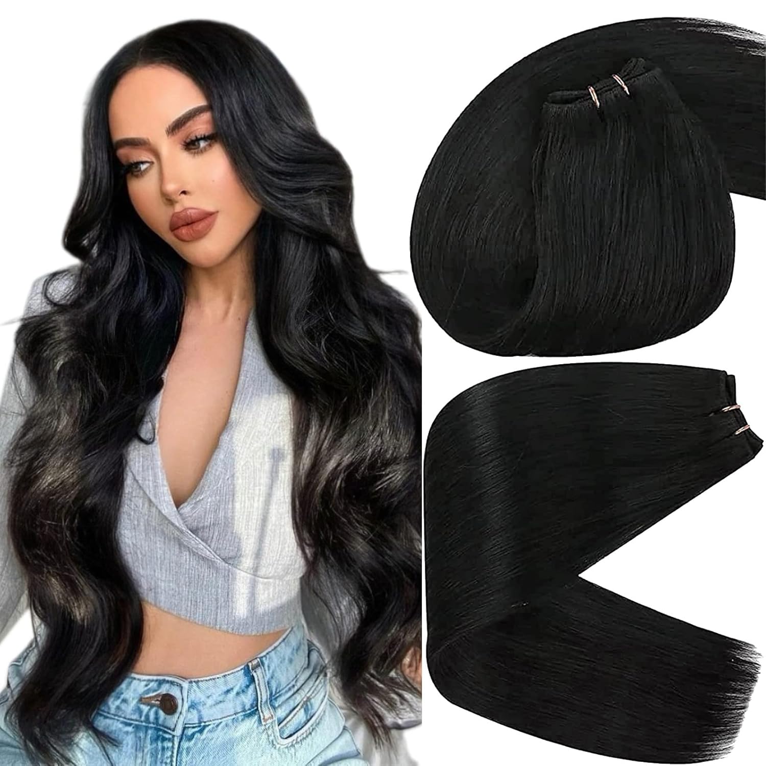 Sew in Hair Extensions Black Human Hair Extensions 100g