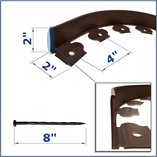 Miniatura 2 de El kit de bordes de jardín de 40 pies de longitud sin excavación incluye 36 picos, valla de borde de patio premium con un pico por pie, color marrón