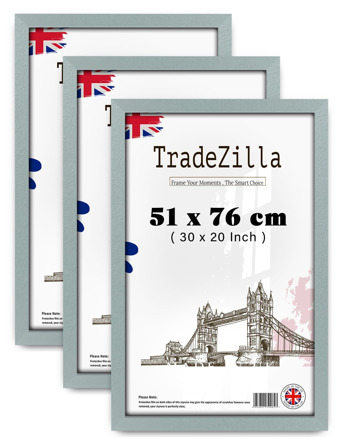 TradeZilla pack of 3 MDF Picture Frame (51 x 76 CM) Wall Décor & Room Interior Art Frame, Stylish MDF Wood Design with Hanging Hooks for Easy Wall Mounting [ Silver ]