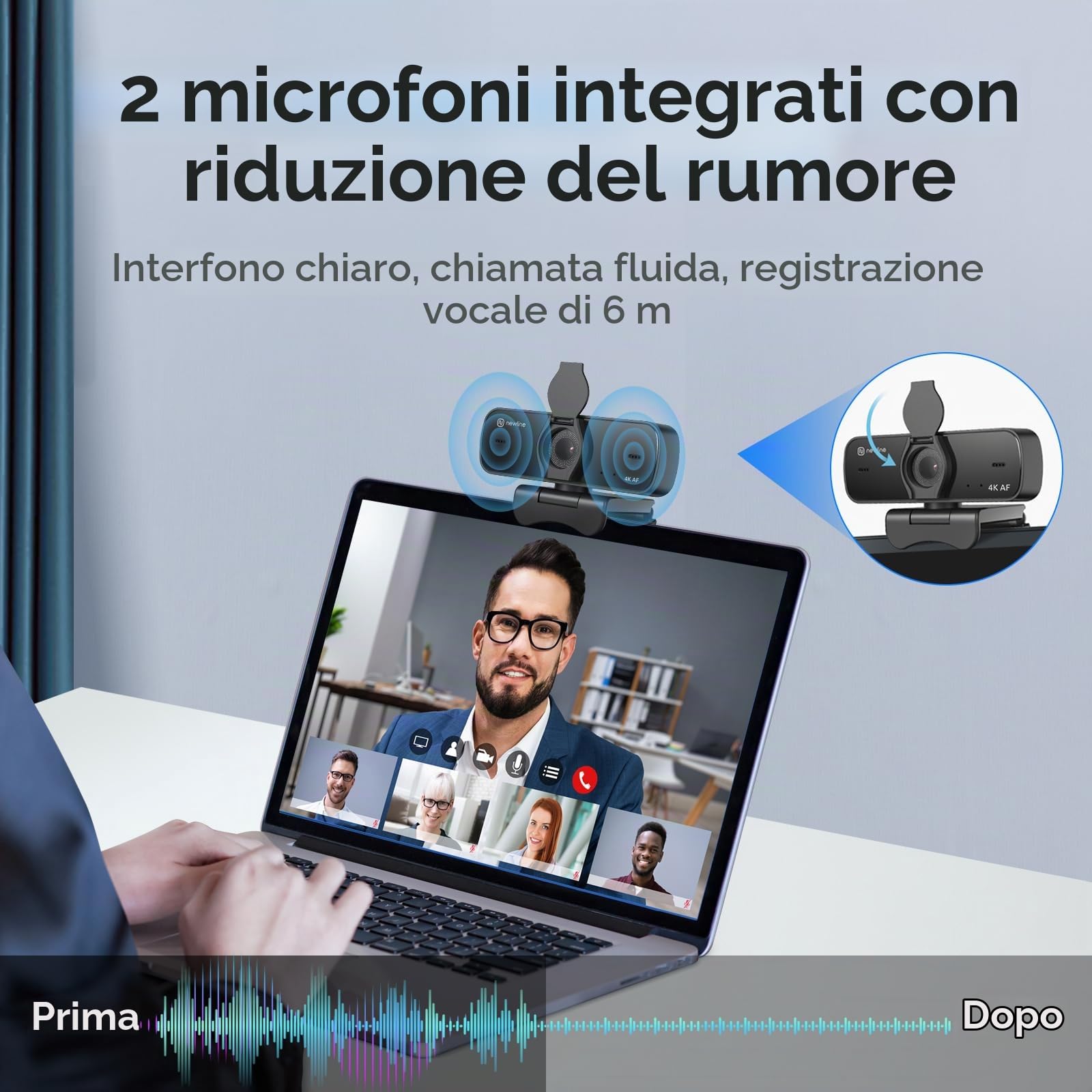 Kit Videoconferenza Professionale – Webcam 4K con Microfoni a Cancellazione del Rumore + Altoparlante Conferenze Bluetooth USB, Audio a 360°, per PC e Home Office