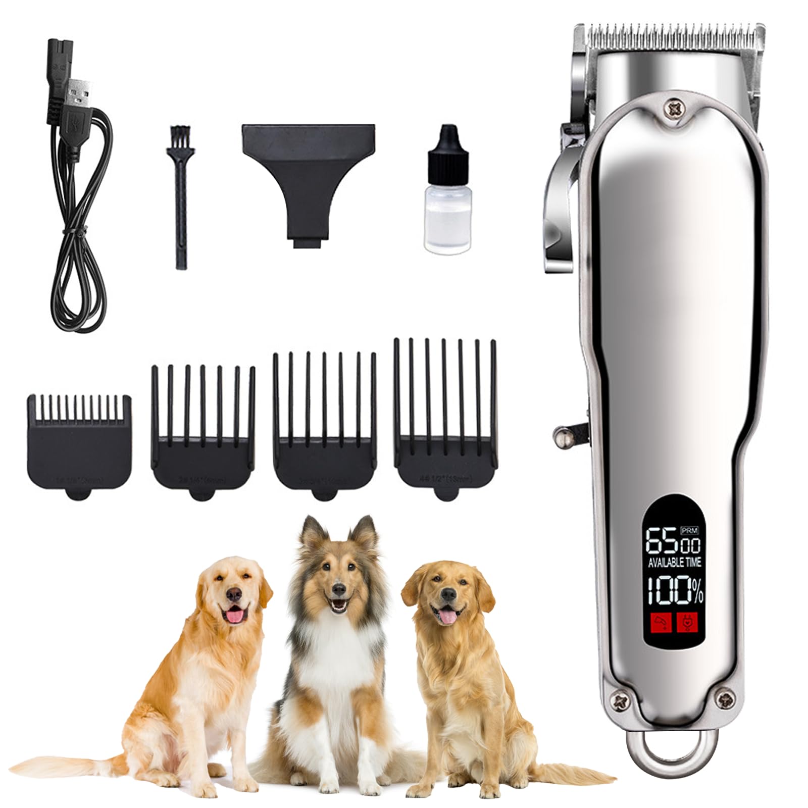 HyAdierTech Cortapelos Inalámbrico para Perros, Cortapelos Perros Maquina de Cortar Pelo con 4 Peines Guía, Máquina Eléctrica para perros con Potente Motor, Cortapelos Recargable para Perros y Gatos