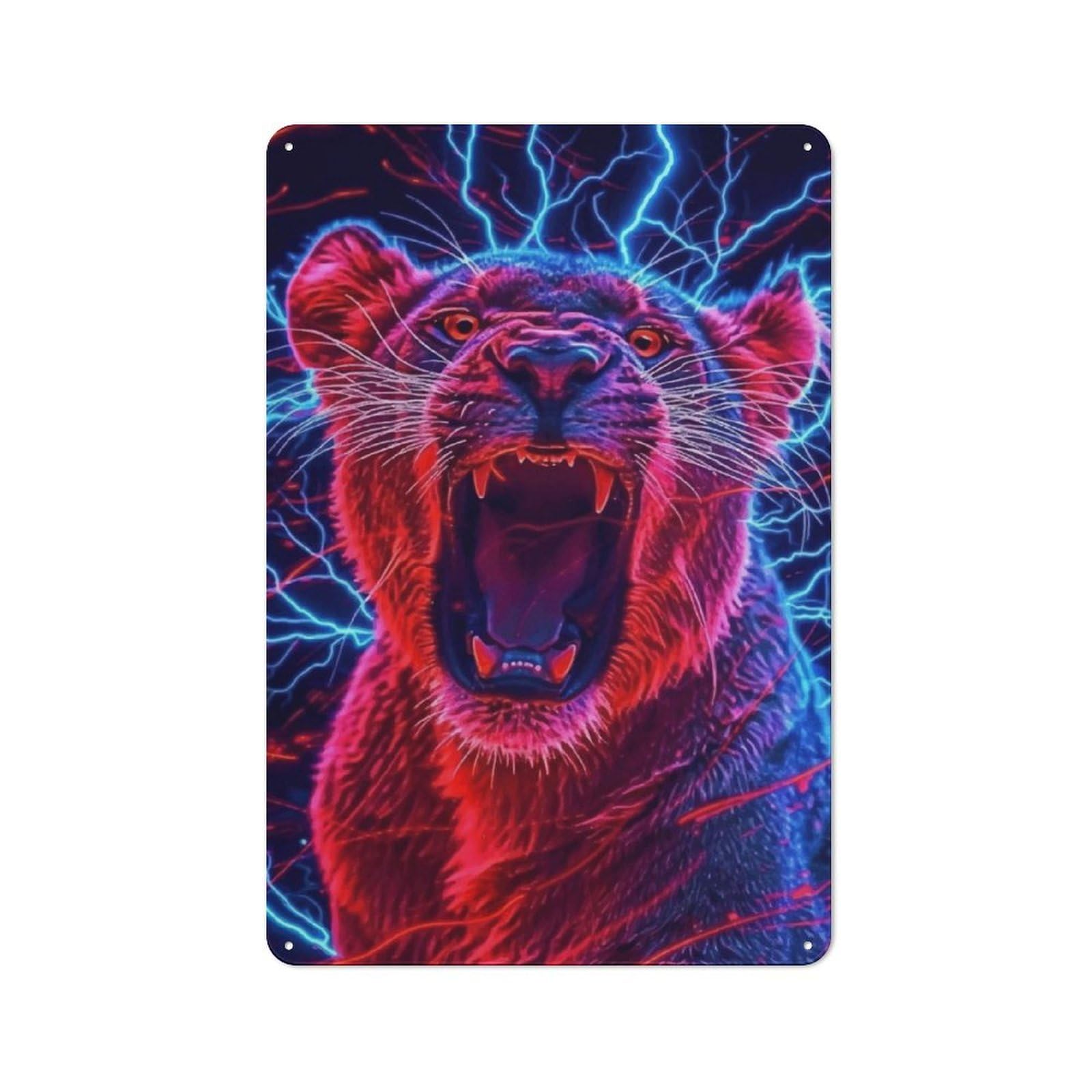 Junmoney Lion Neon Animal Rustic Metal Plaque 30X20cm For Hobby Room Or Studio, For Vintage Wall Decor Fans, For Garage And Workshop Walls