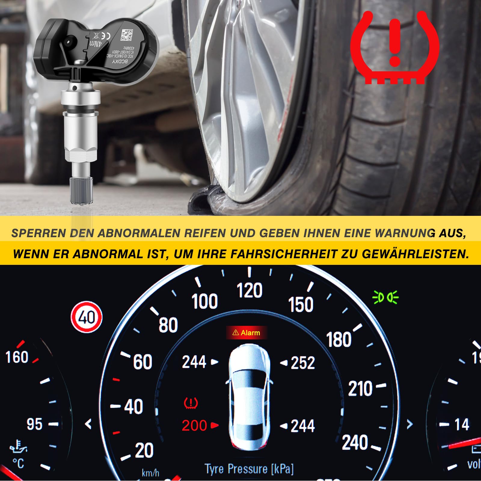 Reifendrucksensor Multiprotokoll TPMS Sensor RDKS Passend für Mercedes-Benz A B CLA CLK CLS GLA GLS AMG R SLR S V CLASS für fast alle Modelle A0009050030 A0025409017 A0009058413, 4 Stück