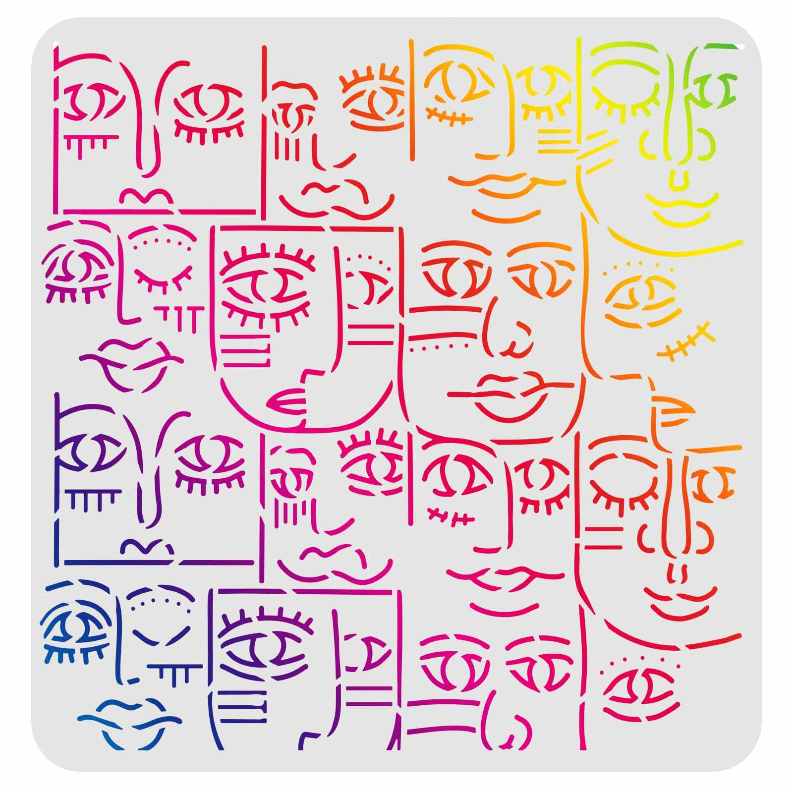 FINGERINSPIRE Tribal Faces Drawing Painting Stencils Templates (11.8x11.8inch) Plastic Tribal Faces Stencils Decoration Square Stencils for Painting on Wood, Floor, Wall and Fabric