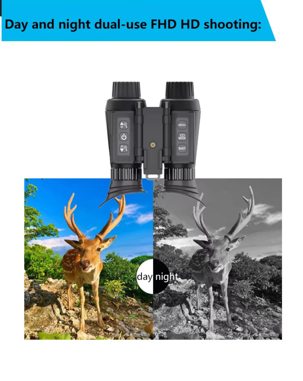 Jumelles de Vision Diurne et Nocturne NV8300, 4K/FHD, Vision 300m, Zoom 7X Optique, Écran HD 1.4", Batterie 2600mAh.