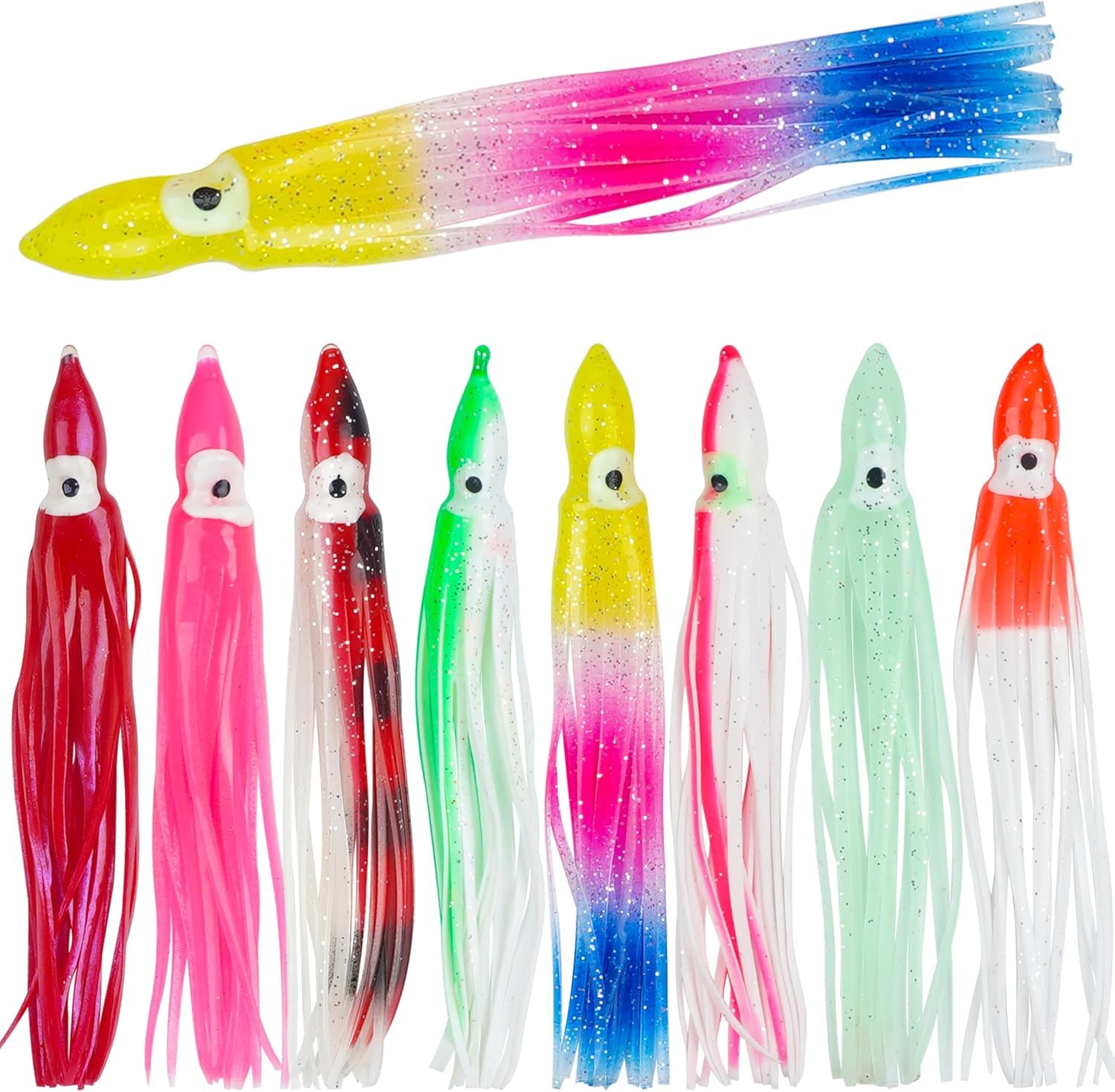 Squid Skirts Fishing Lures Octopus,30pcs Saltwater Trolling Lures Multicolor Soft Plastic Fishing Lure Set Octopus Bait Squid Skirts for Bass Trout Salmon (9cm-30pcs)