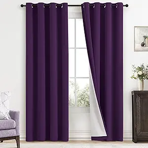 Yakamok Room Darkening 100% Blackout Curtains Grommet Window Treatments with 2 Thick Layers-Purple Thermal Insulated Drapes Set of 2 Panels for Bedroom Living Room 52 Inches by 96 Inches Length
