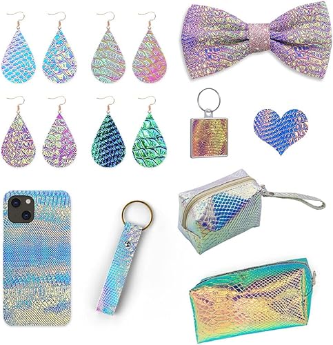 Miniatura 6 de HYANG - Hojas holográficas de piel de serpiente en relieve, 1 rollo de 12 x 53 pulgadas, el cuero es muy adecuado para aretes de cuero, lazos,