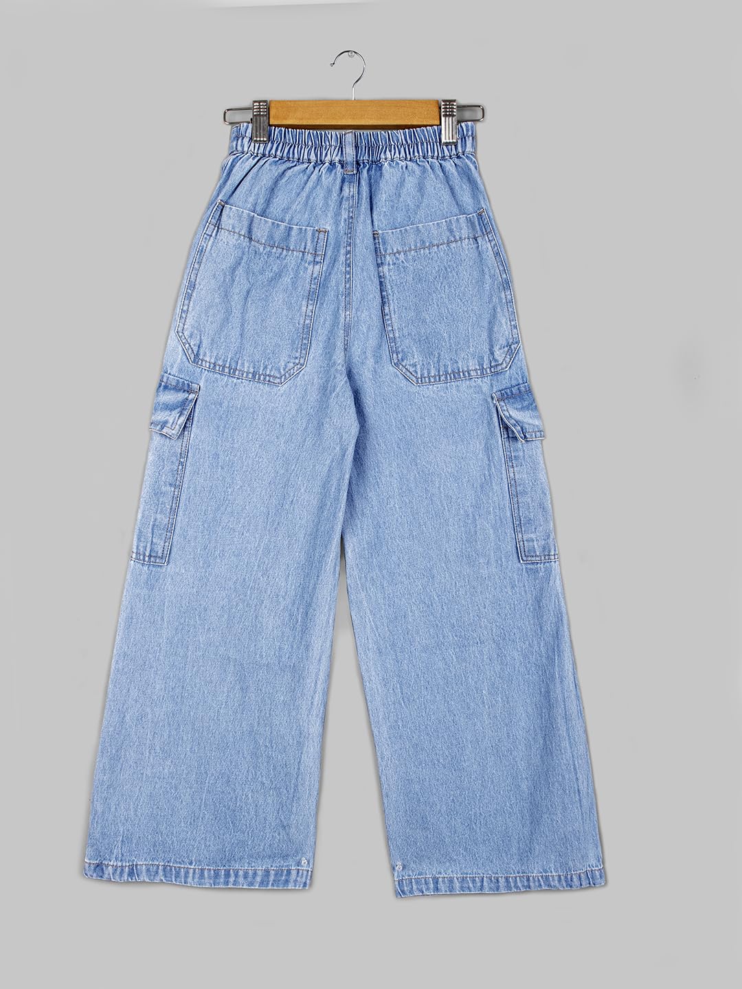 Naughty Ninos Girls Blue Denim Flared Cargo Pants (NN00044PNT_6-7 Years) - Image 3 thumbnail
