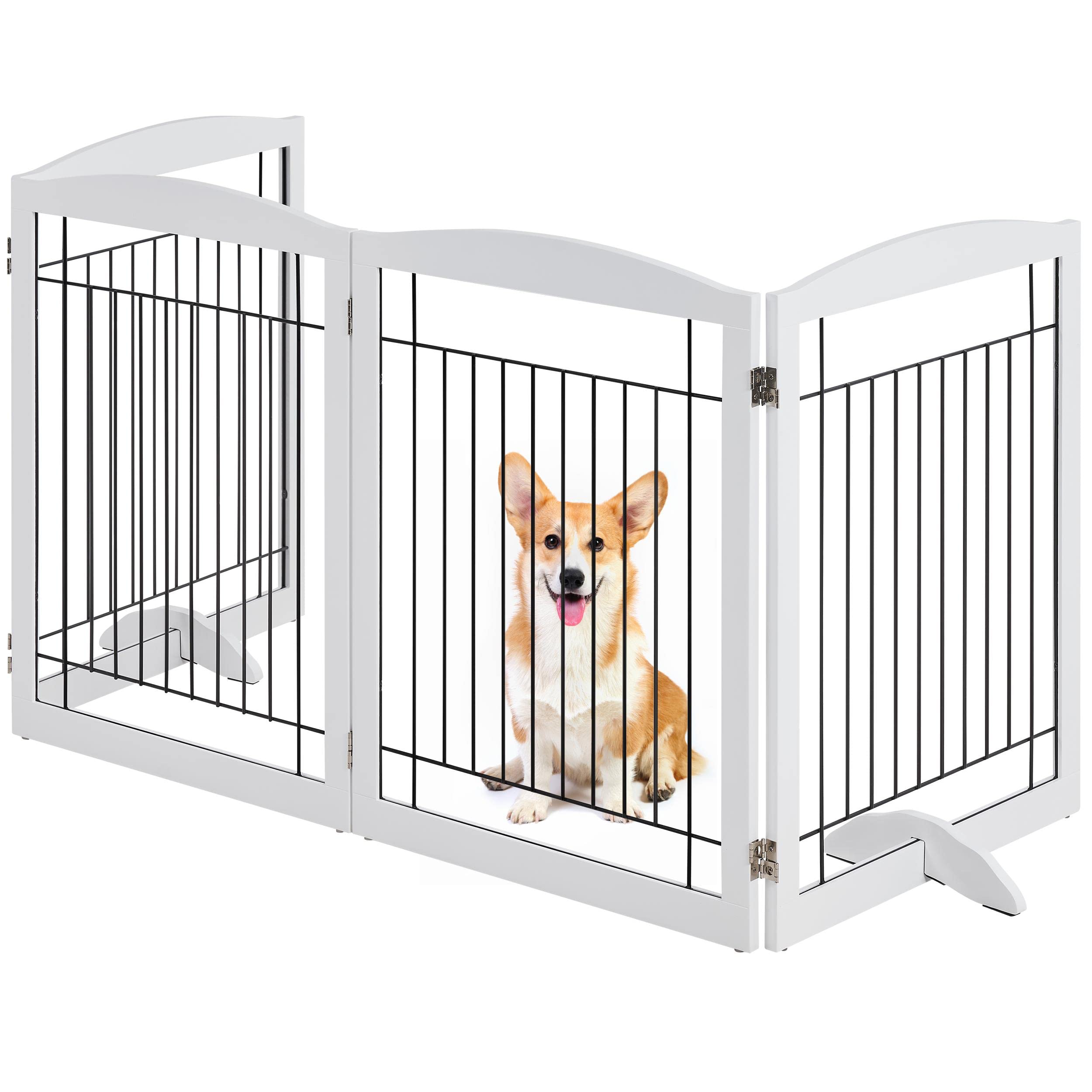 Yaheetech Dog Gate 32'' Pet Gate for Dogs Indoor Freestanding Dog Gate with 2 Support Feet Extra Wide Foldable Dog Gate for Porch/Stais/Doorways, 96'' x 30'' 4 Panels, White
