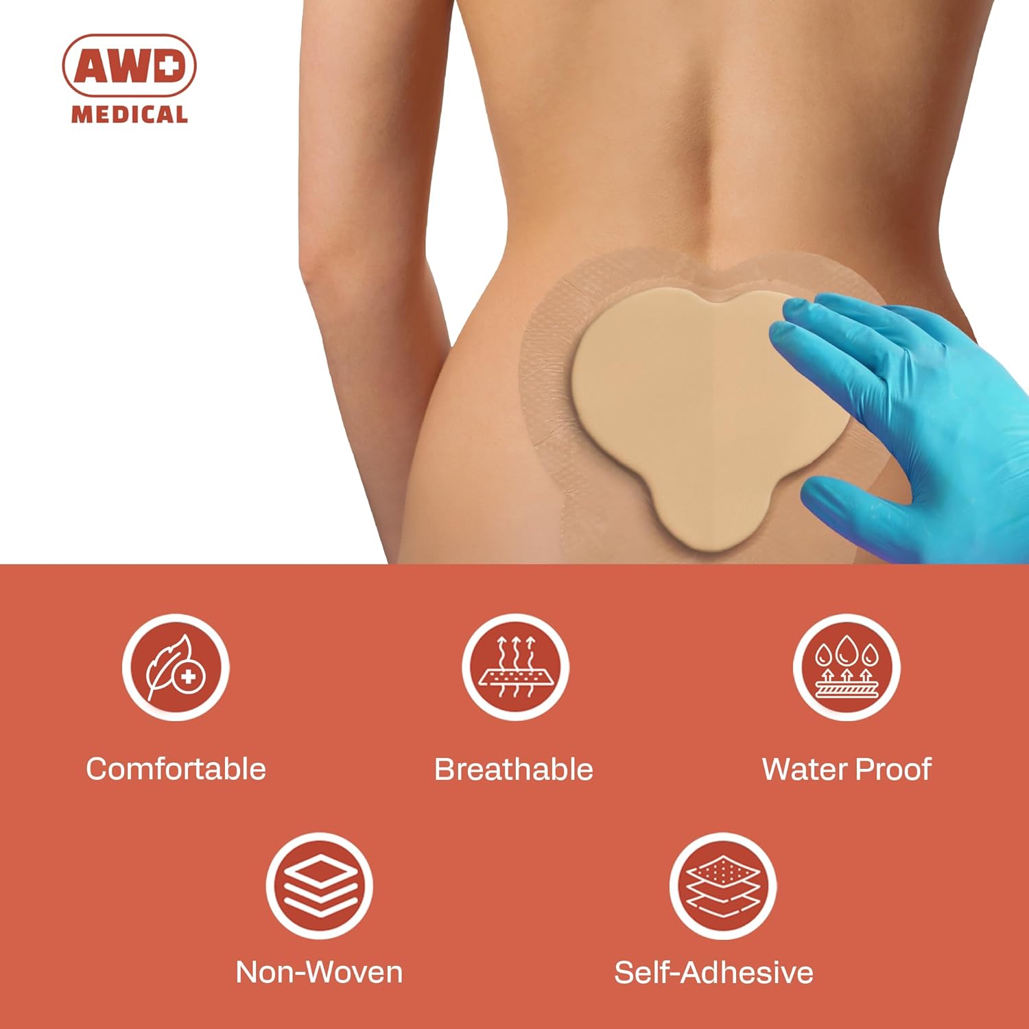 Bordered Sacrum Silicone Foam Dressing for Wound Care - Bed Sore Bandages - Waterproof and Breathable Silicone Bandages, Sacral Foam Dressing Absorbs Moderate to High Exudate - 5 per Box (7" x 6.8") - Image 4