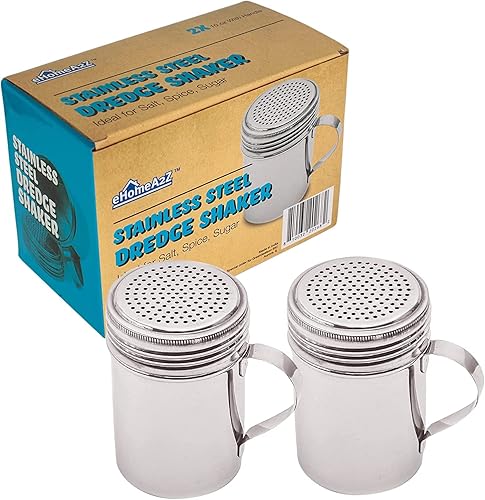 Miniatura 8 de EHOMEA2Z Coctelera de dragado de acero inoxidable ideal para sal, especias, azúcar (2, 10 onzas con mango)