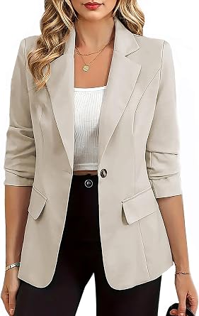 HOMEYEE Women Vintage Style Blazer Long Sleeve Lapel Collar Casual Business Office Jacket E183