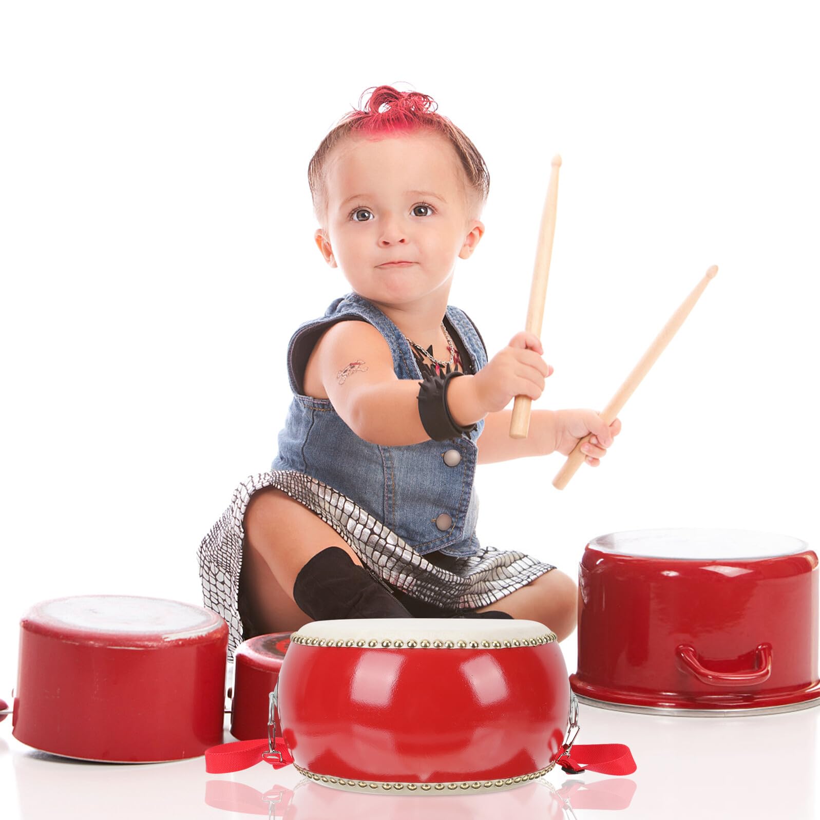 Veemoon Instrumento de Percusión Infantil, Tambores para Niños de Piel de Vaca y Madera, con Baqueta, Adecuado para Fiestas y Educación Musical, Decoracion Colegio Varios Estilos