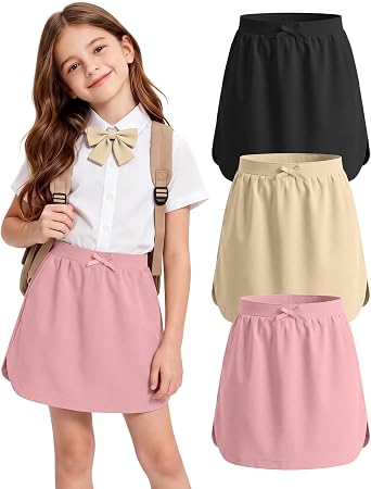 3 Pack Girls Uniform Skorts School Pull-on Scooter Skirt with Undershorts for Teens Back to School