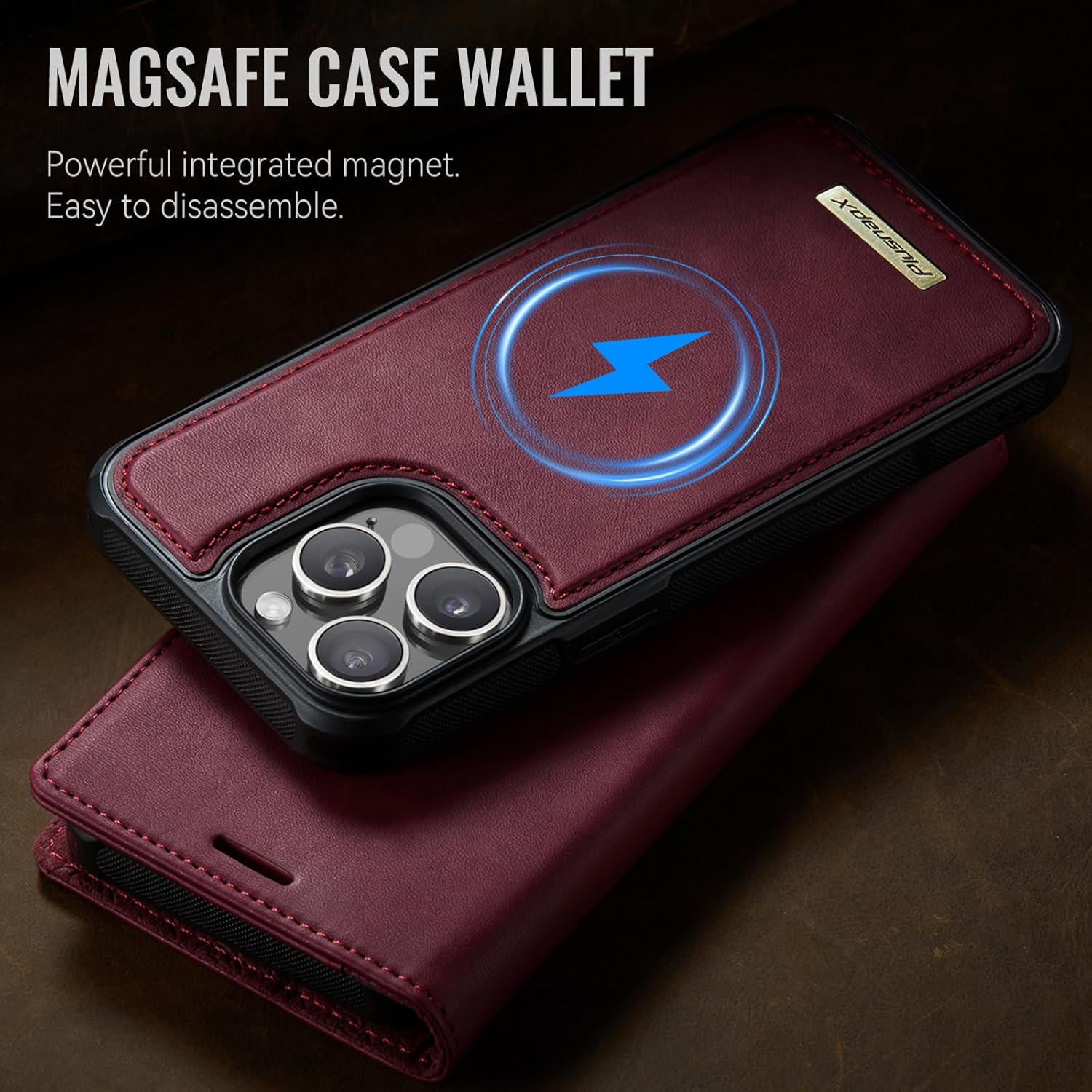 Wallet Case for iPhone 14 Pro Max Compatible with Magsafe, 2-IN-1 PU Leather Flip RFID Blocking Card Holder Stand Shockproof Magnetic Detachable Case for iPhone 14 Pro Max Case 6.7", Burgundy - Image 8