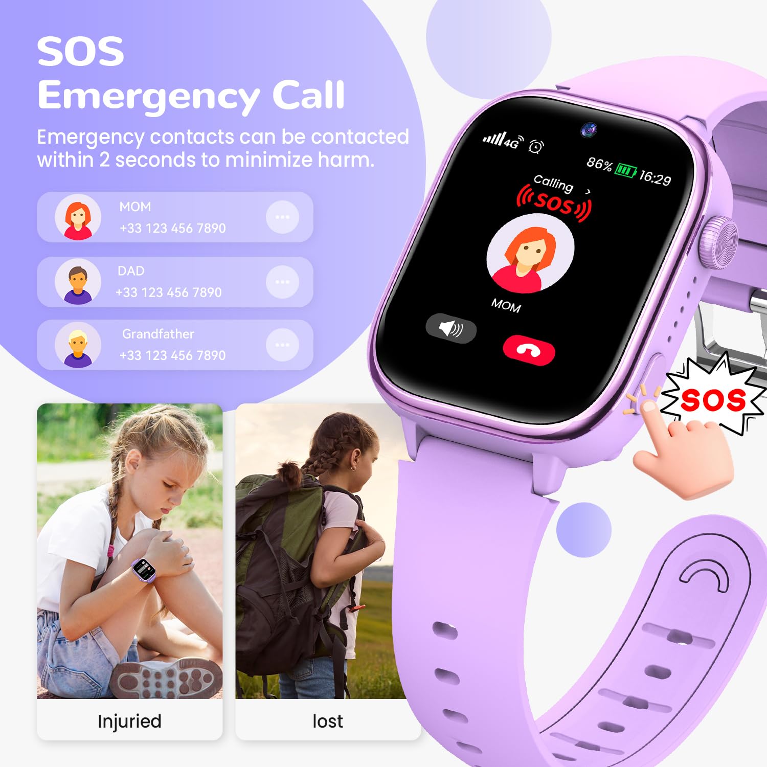 RUXINGX Inteligentny zegarek dla dzieci, Smartwatch dla dzieci z GPS i rozmowami wideo, telefon, czat głosowy, SOS, tryb szkoły, aparat, krokomierz, monitor snu, IP68 wodoodporny prezent dla dziewcząt