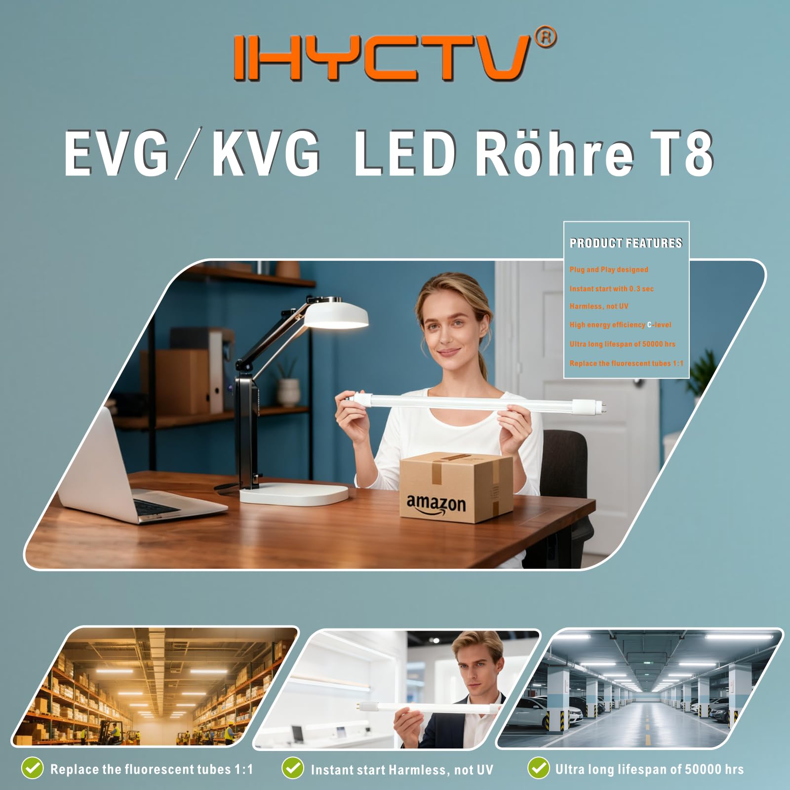 IHYCTV LED Röhre 150cm, 24W, 3885 Lumen, G13 T8, EVG/KVG/VVG Kompatibel, 4000K Neutralweiß, 4er Pack