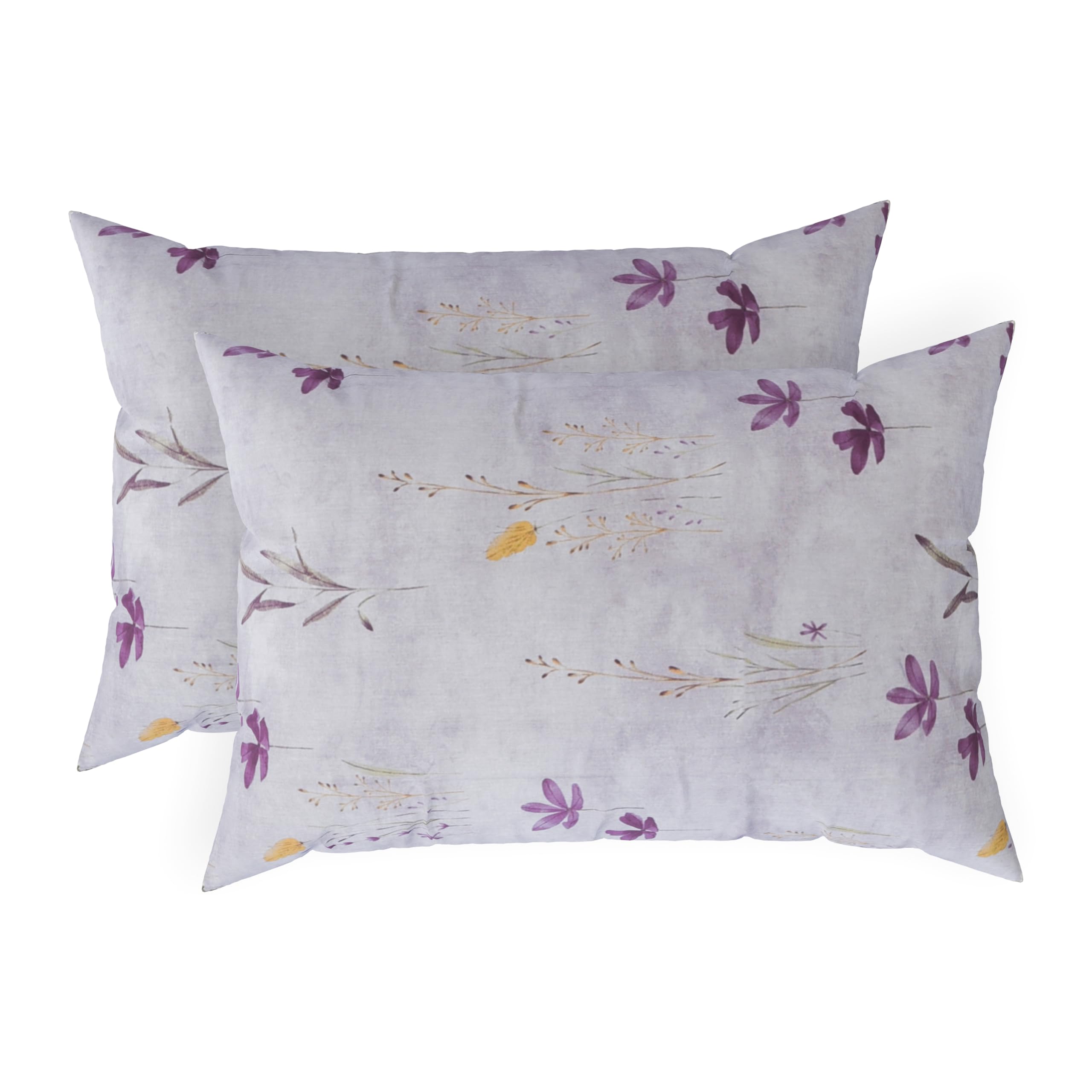 LINENWALAS 100% Cotton Percale Standard Size Pillow Case Set of 2, Crisp and Cooling 200 TC, Premium Cotton Printed Bed Pillow Covers (18x28 inch, Haze of Lavender)