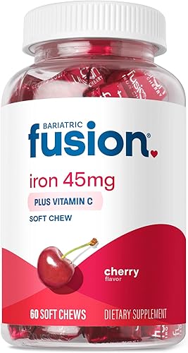 Bariatric Fusion Suplemento de hierro bariátrico con sabor a fruta de cereza masticable suave con vitamina C para pacientes bariátricos incluyendo