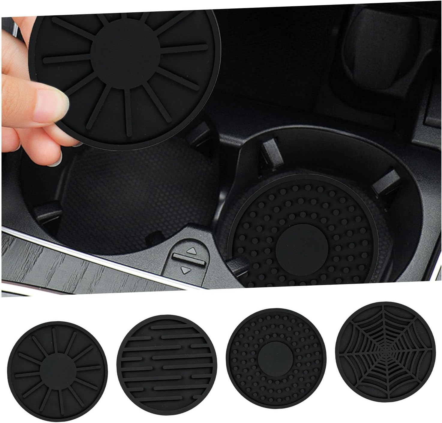 Augeny 4 Pack Car Cup Holder Mat, 2.75» AntiSlip Silicone Auto Insert
