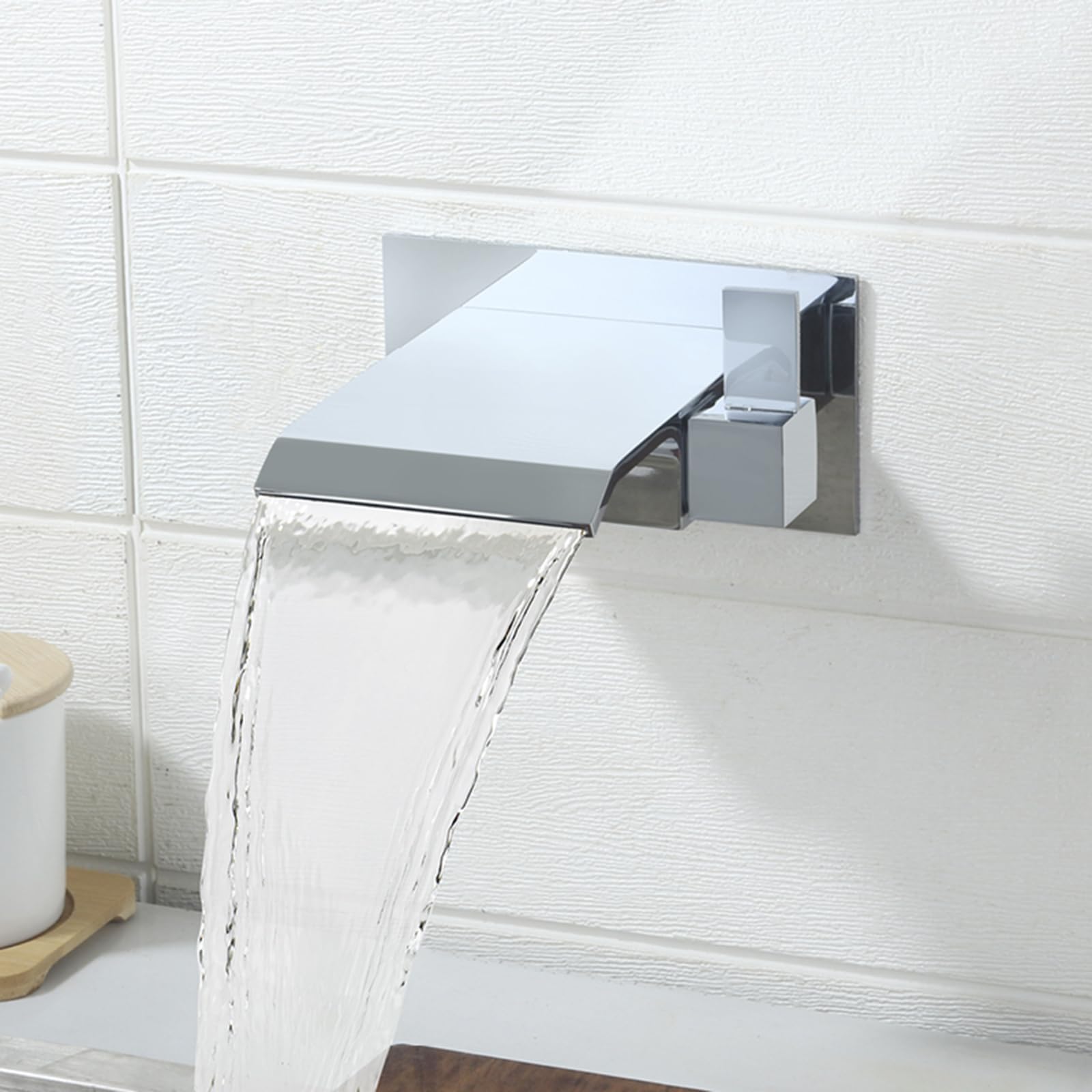 Grifo Pared Lavabo Solo Agua Fria Grifo Cascada para Lavabo de Baño Monomando,Cromado