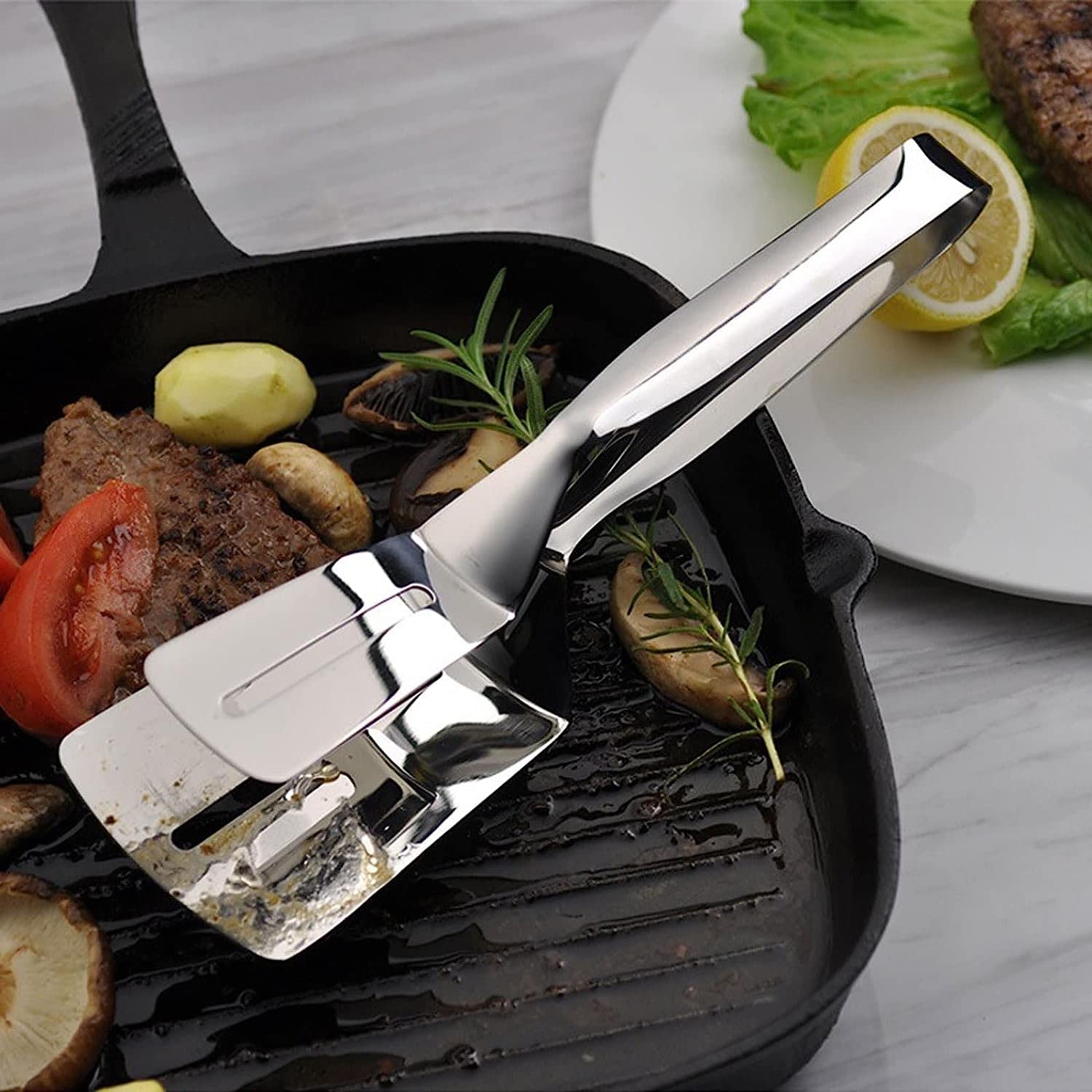ACiyD Pinza de Pala para freír de Acero Inoxidable de Grado alimenticio, Pinza Multifuncional para Carne, Barbacoa, freír Pescado, espátula, Pinzas para Pan, 1 ud.