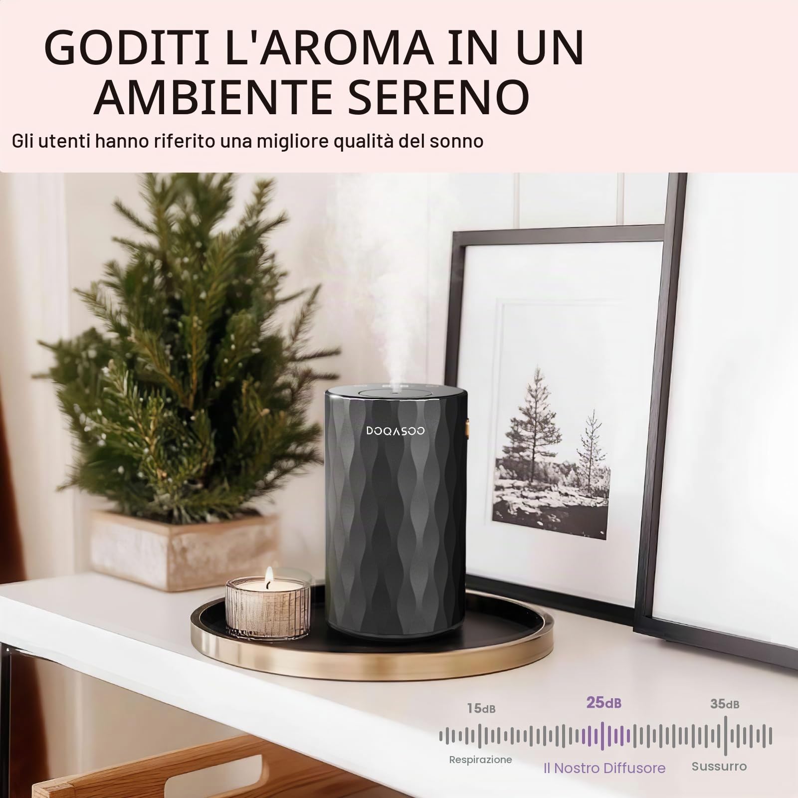 Diffusore di aromi senza acqua, senza fili, struttura in alluminio, batteria 96H e 25dB silenzioso, diffusore per oli essenziali con timer e 4 livelli, ideale per auto, ufficio e camera da