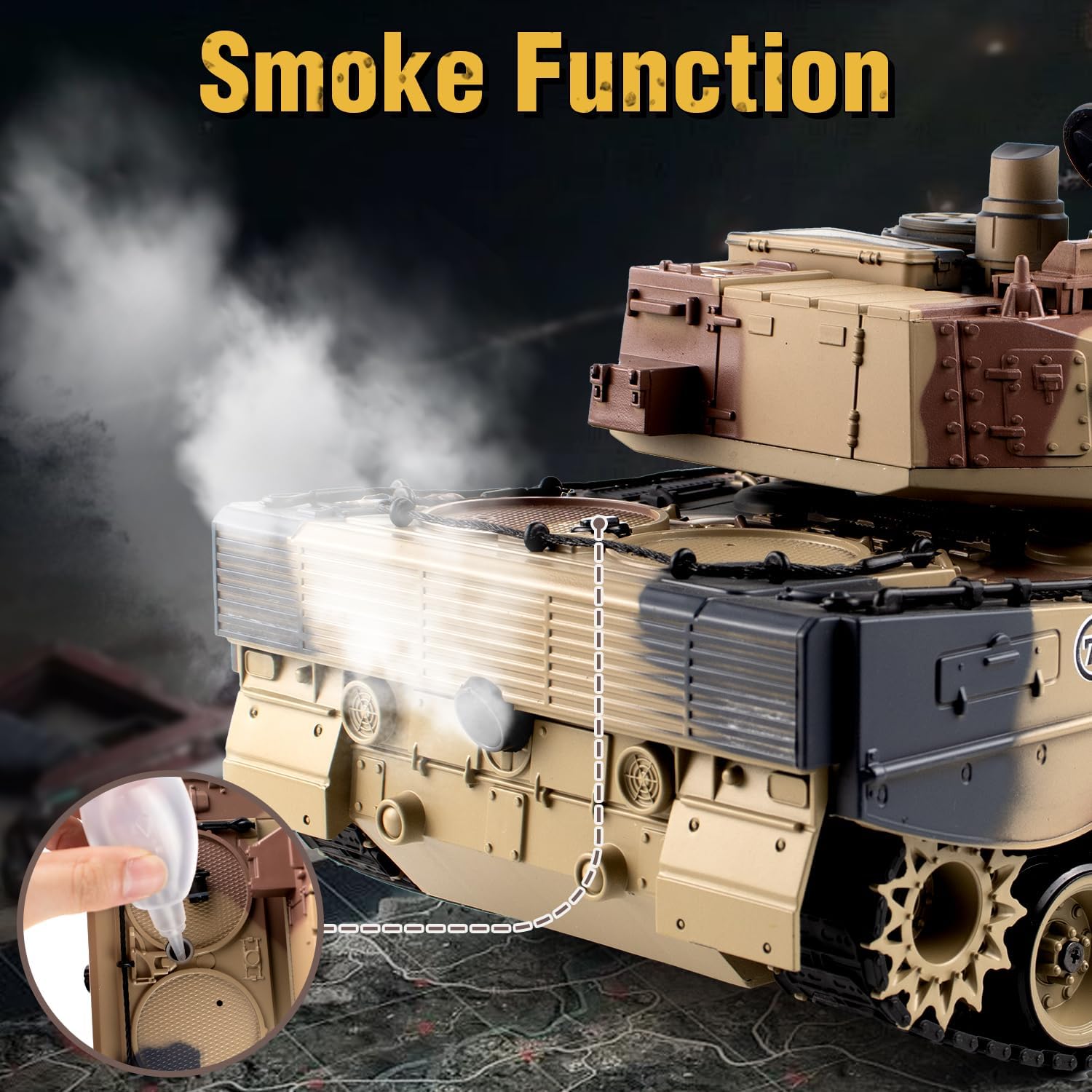 Supdex 1:18 Remote Control Tank that Shoot, 2.4G German Leopard II RC Tank Model Toys, Army Toy with Smoke, Lights, Sound and Recoil,Military RC Vehicle for Adults and Kids 6+Year Old