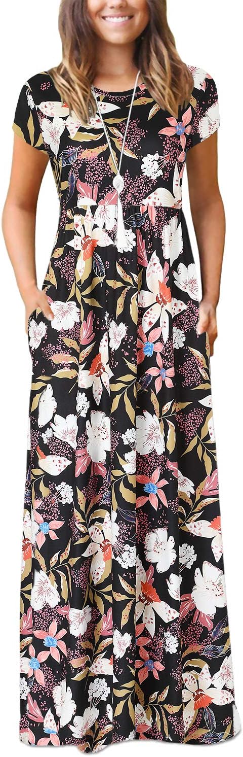 Zattcas Women's Maxi Dress Short Sleeve Casual Long Dresses with Pockets
